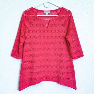Dana Buchman Crochet Open Weave Tunic Women's M Coral 3/4 Sleeve Coastal Chic